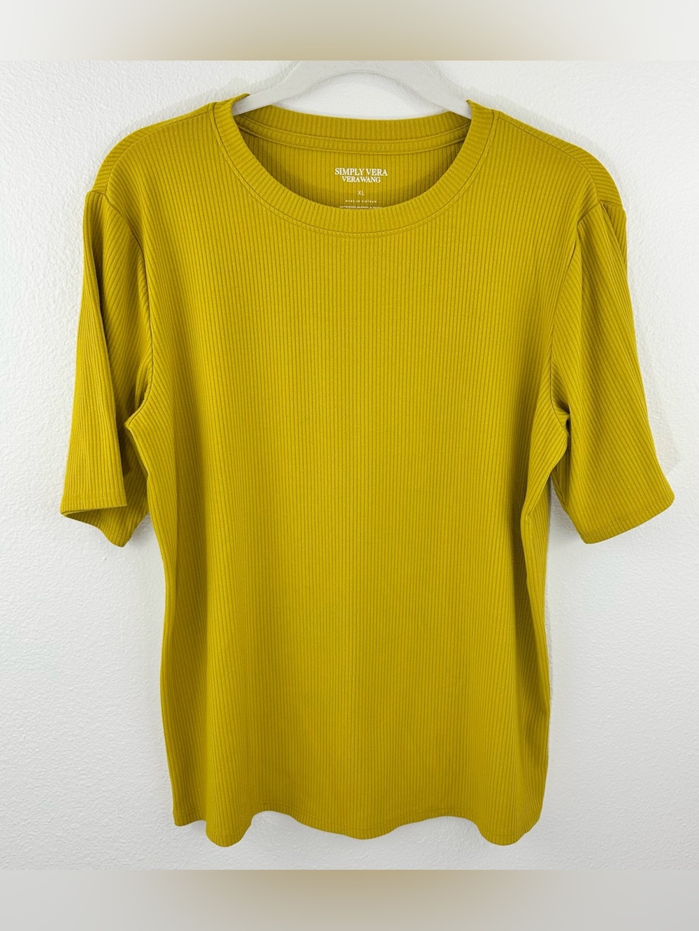 Simply Vera Verawang XL Classic Ribbed Short Sleeve Tee Stretchy Citron Yellow